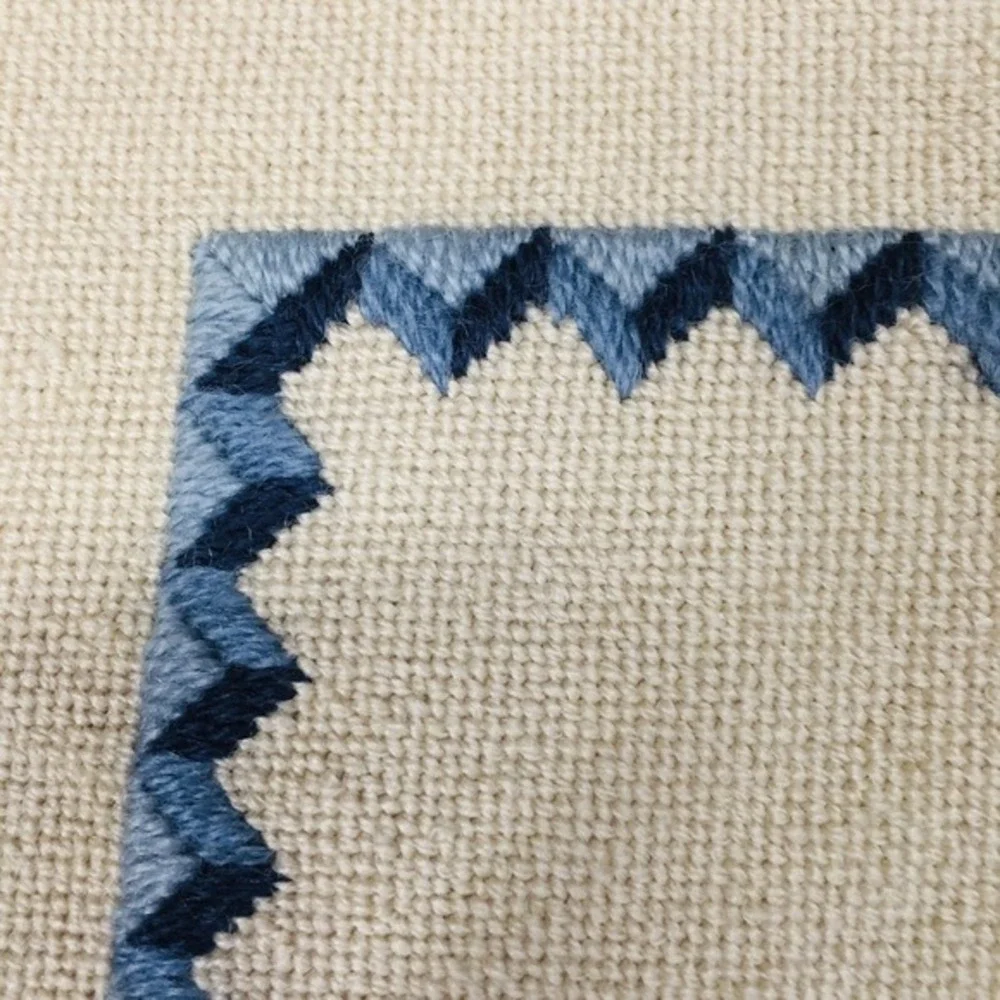 Handmade‎ Needlepoint Pillow Cover Blue Ivory Barn Star Grandmacore Cottagecore